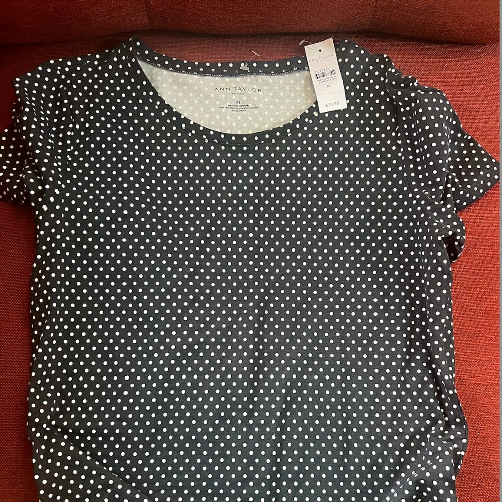 Ann Taylor Black and White Polka-Dotted Shirt New With Tags, size M
